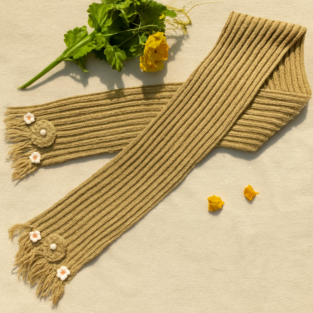 LAIMWN Handcrafted Beige Crochet Scarf