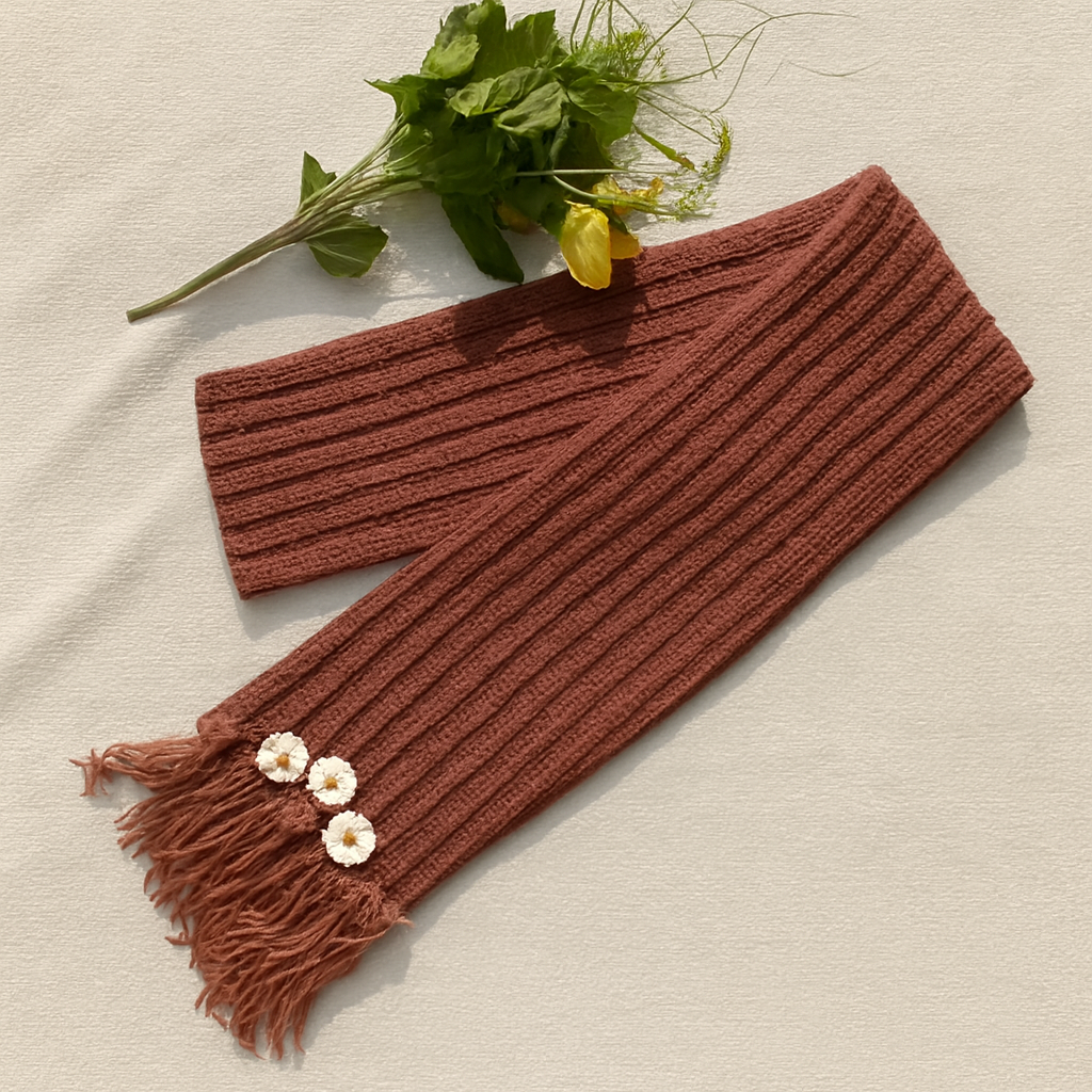 LAIMWN Handcrafted Brown Crochet Scarf