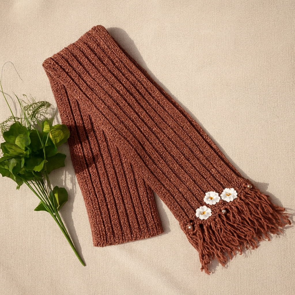 LAIMWN Handcrafted Brown Crochet Scarf