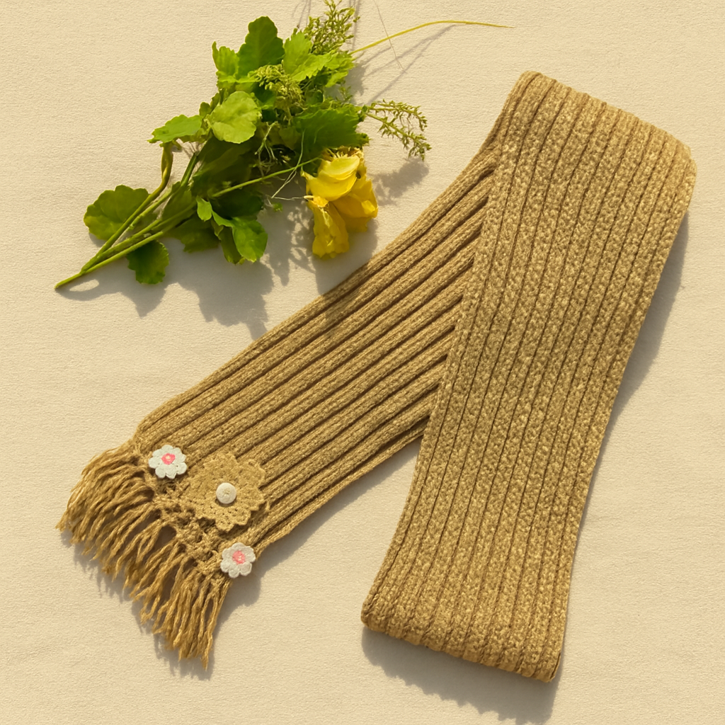 LAIMWN Handcrafted Beige Crochet Scarf