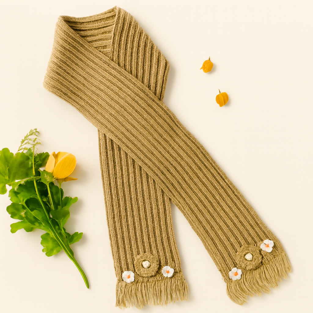 LAIMWN Handcrafted Beige Crochet Scarf