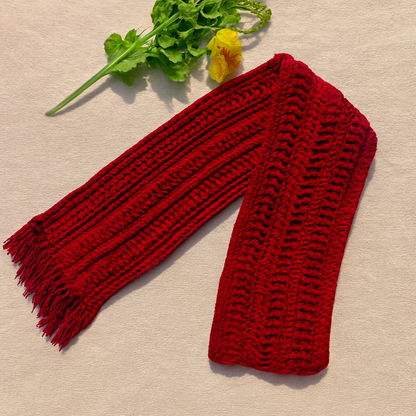 LAIMWN Handcrafted Red Crochet Scarf
